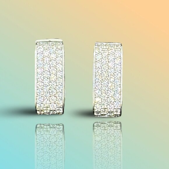 Rectangular Zircon Hoops Gold Tone with Lots of Bling #1418 - Picture 8 of 13